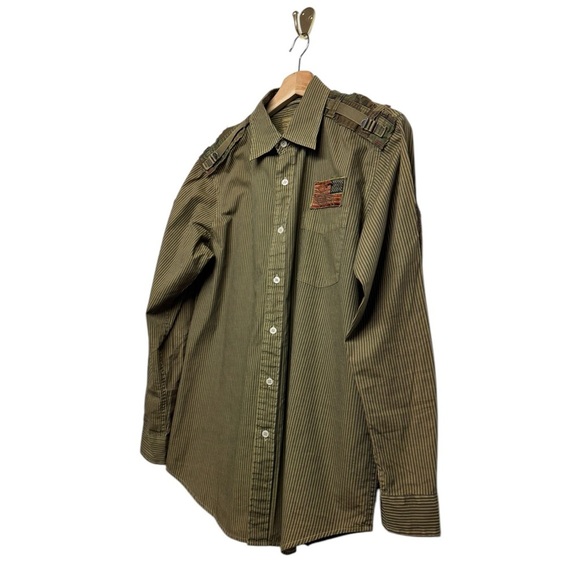 RILEY DENIM Men's Military Shirt Army Green S - Picture 6 of 15